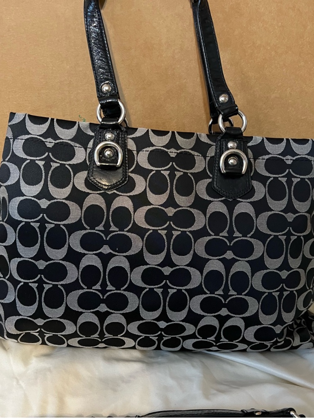 Coach Black & Gray Signature Canvas Satchel with Black Leather Trim. - Picture 2 of 7
